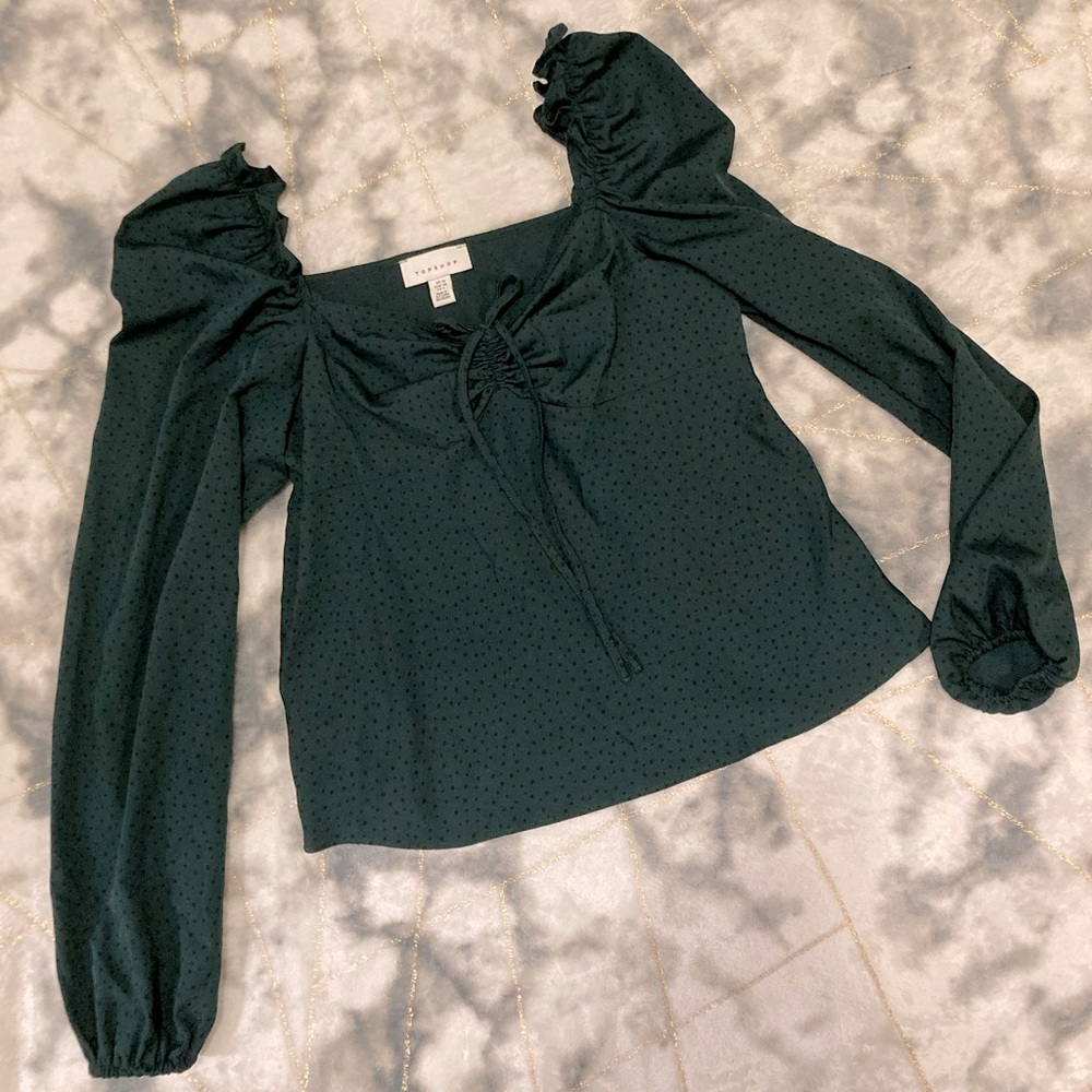 Topshop Long Sleeve Polka Dot Blouse